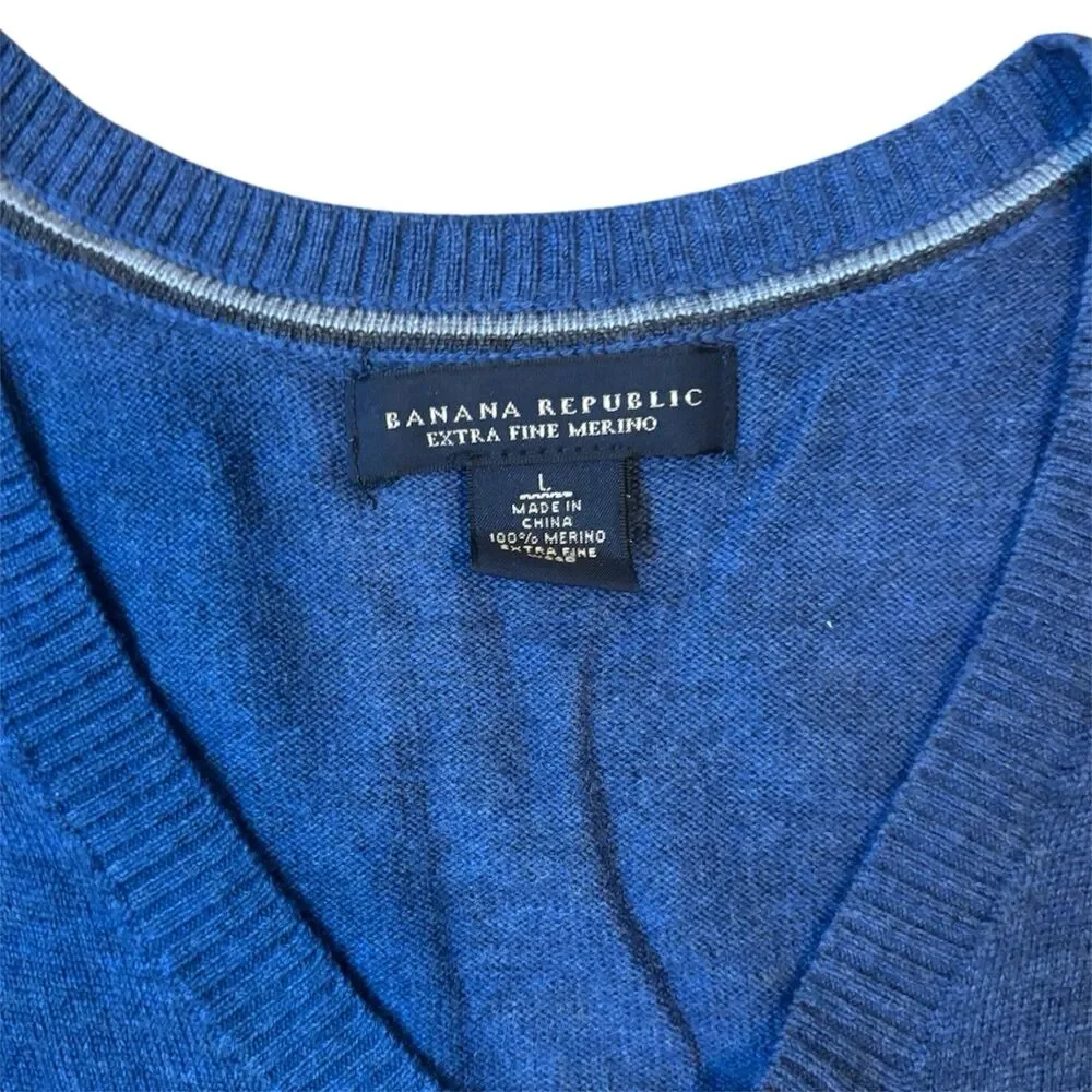 Banana Republic Extra Fine Merino Crewneck Sweater Men’s L Blue Knit Pullover LS